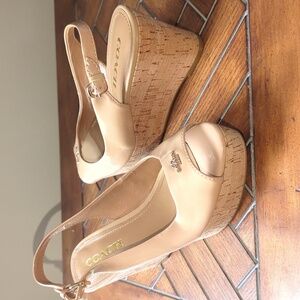 Coach beige cork wedge platform sandals